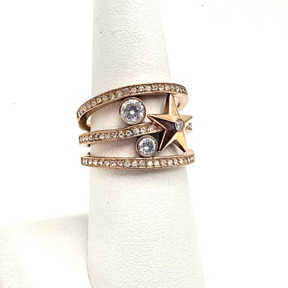Michael Kors Rose Gold Celestial Crystal Star Banded Ring Size 7 - Picture 2 of 4